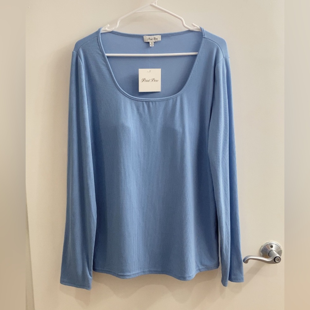 Petal Dew Ribbed Long Sleeve Women's Top Blue Size XL